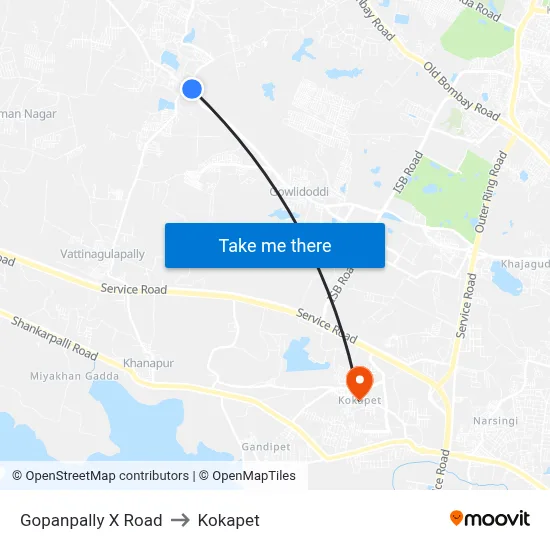 Gopanpally X Road to Kokapet map