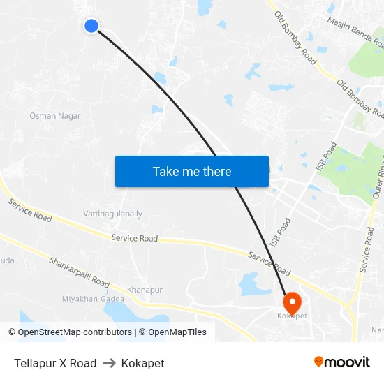 Tellapur X Road to Kokapet map