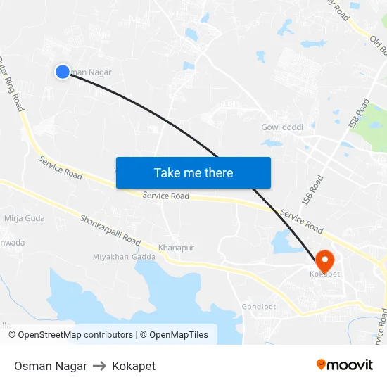 Osman Nagar to Kokapet map