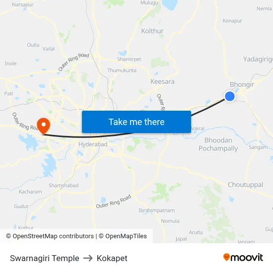 Swarnagiri Temple to Kokapet map