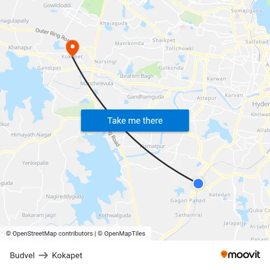 Budvel to Kokapet map