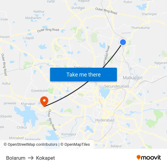 Bolarum to Kokapet map