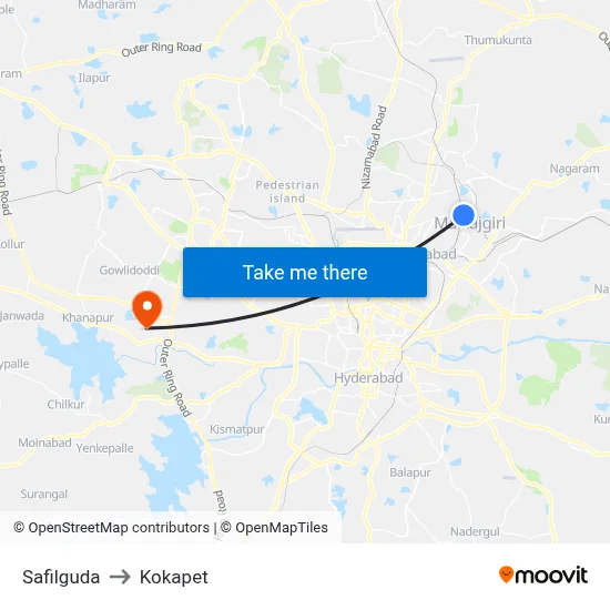 Safilguda to Kokapet map