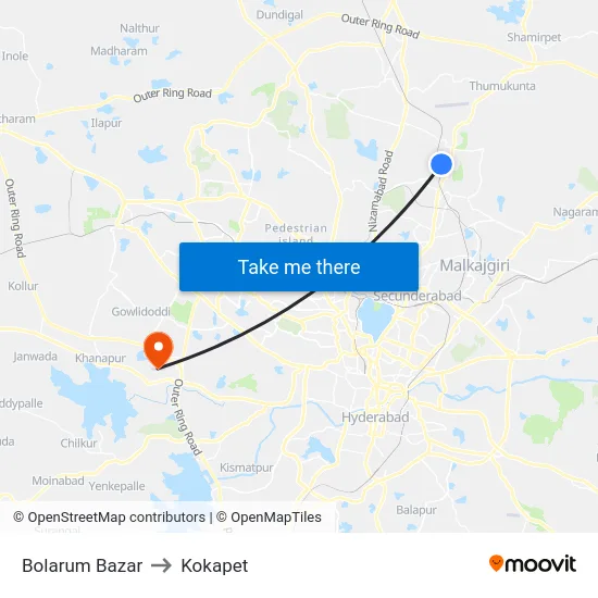 Bolarum Bazar to Kokapet map