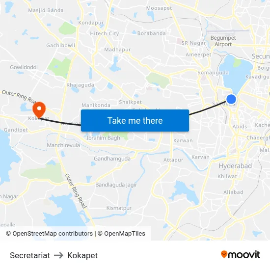 Secretariat to Kokapet map