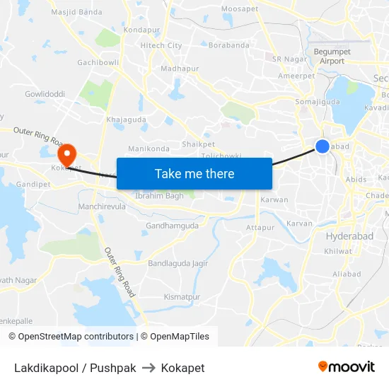 Lakdikapool / Pushpak to Kokapet map