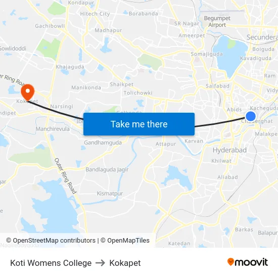 Koti Womens College to Kokapet map