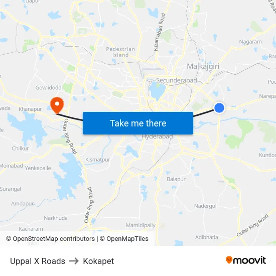 Uppal X Roads to Kokapet map
