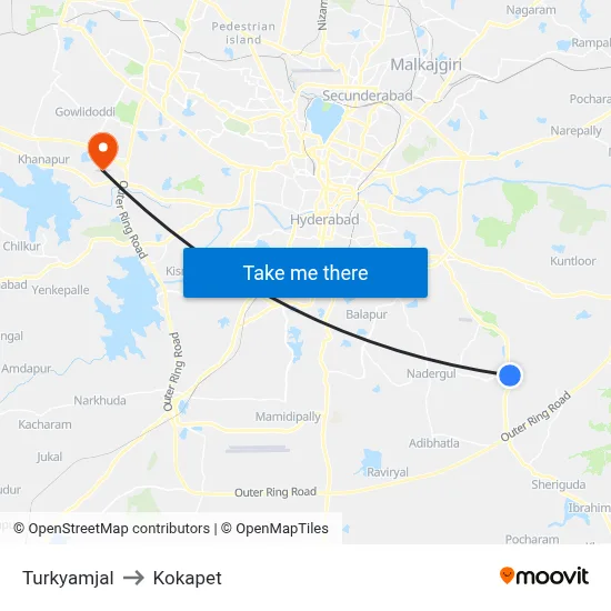 Turkyamjal to Kokapet map