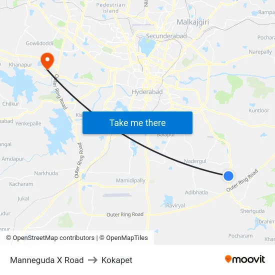 Manneguda X Road to Kokapet map