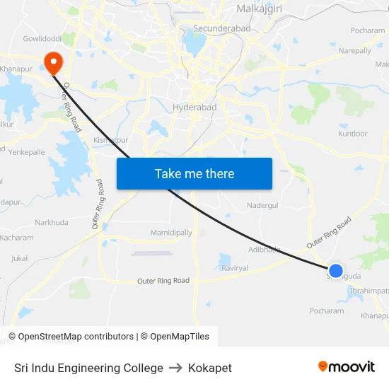 Sri Indu Engineering College to Kokapet map