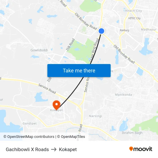 Gachibowli X Roads to Kokapet map