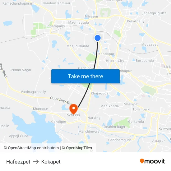 Hafeezpet to Kokapet map