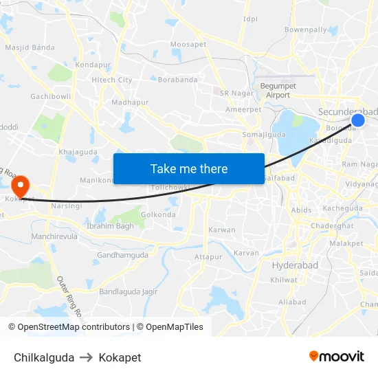 Chilkalguda to Kokapet map
