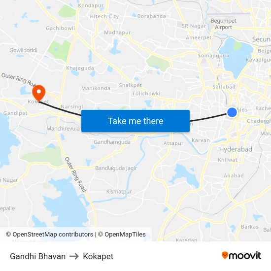 Gandhi Bhavan to Kokapet map