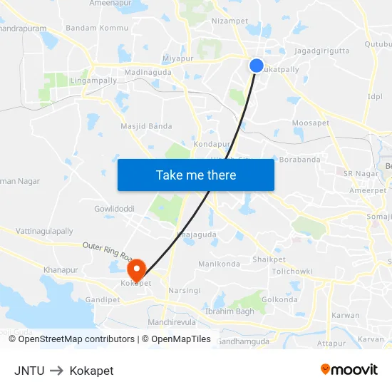 JNTU to Kokapet map