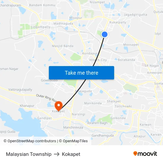 Malaysian Township to Kokapet map