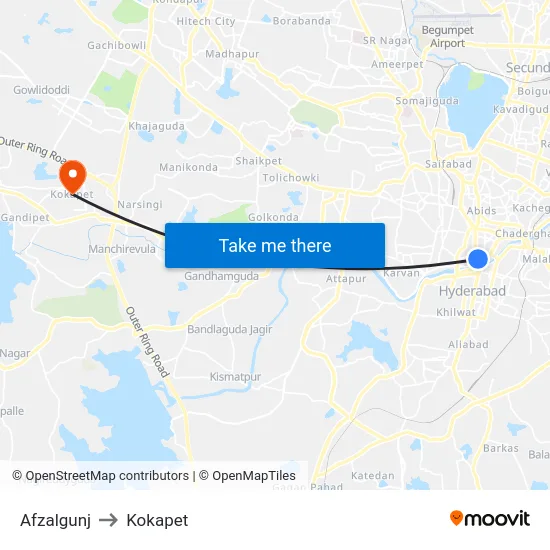 Afzalgunj to Kokapet map