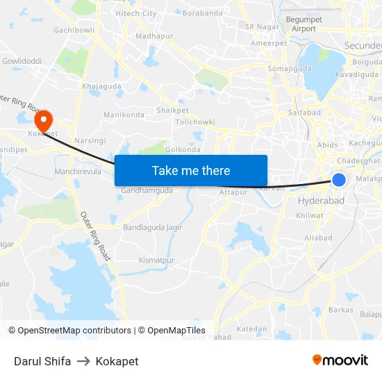 Darul Shifa to Kokapet map