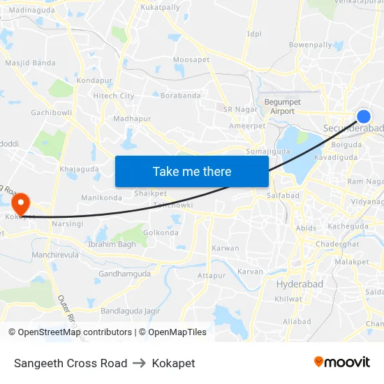 Sangeeth Cross Road to Kokapet map