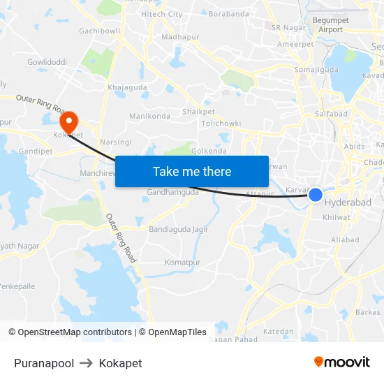 Puranapool to Kokapet map