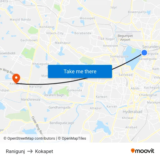 Ranigunj to Kokapet map