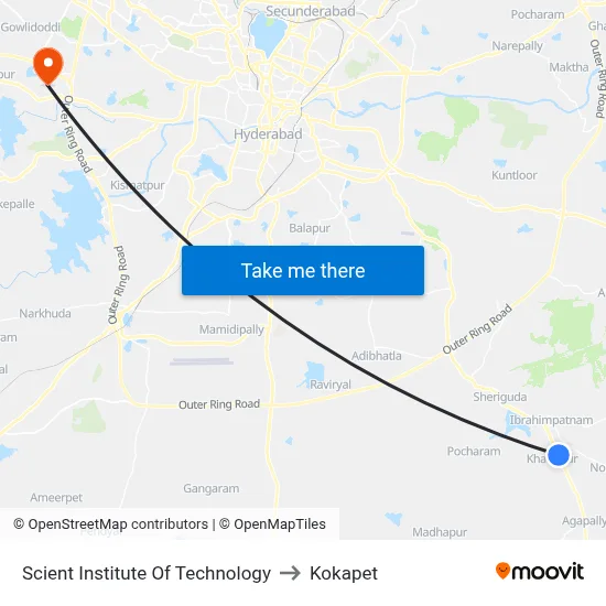 Scient Institute Of Technology to Kokapet map