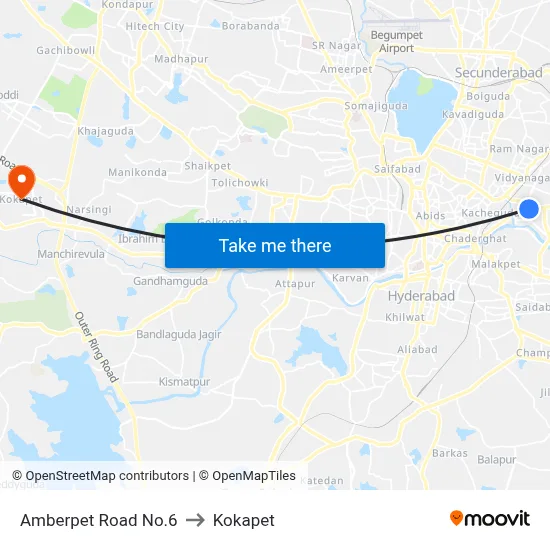 Amberpet Road No.6 to Kokapet map