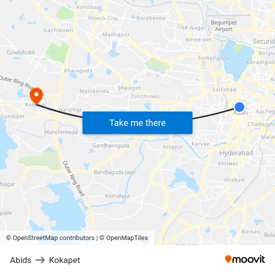 Abids to Kokapet map