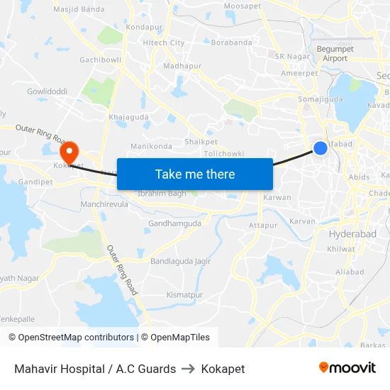 Mahavir Hospital / A.C Guards to Kokapet map
