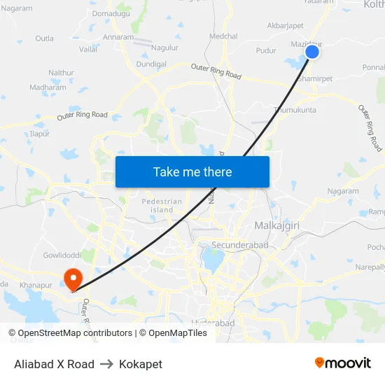 Aliabad X Road to Kokapet map