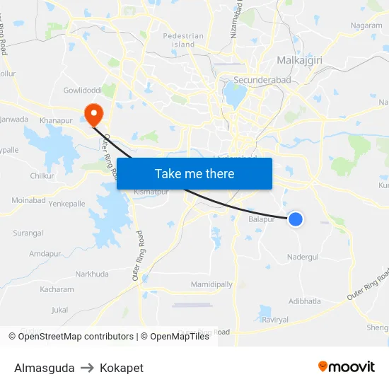 Almasguda to Kokapet map