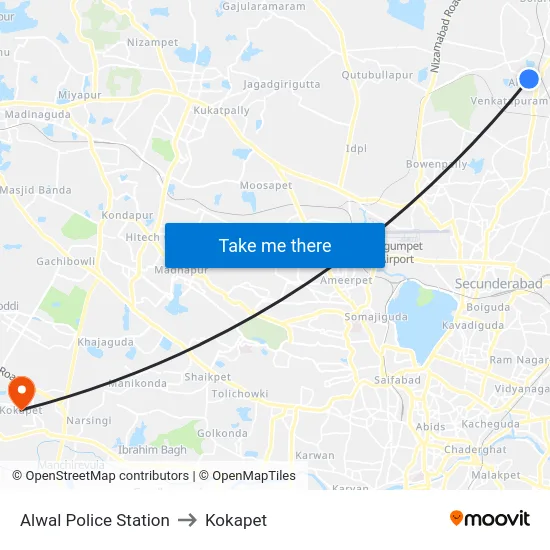 Alwal Police Station to Kokapet map
