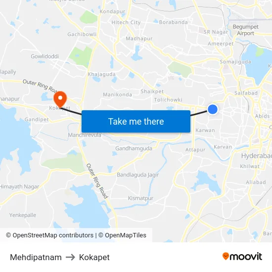 Mehdipatnam to Kokapet map