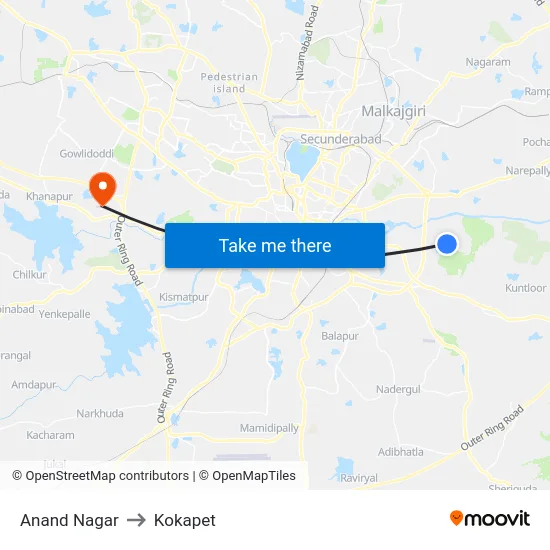 Anand Nagar to Kokapet map