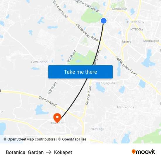 Botanical Garden to Kokapet map