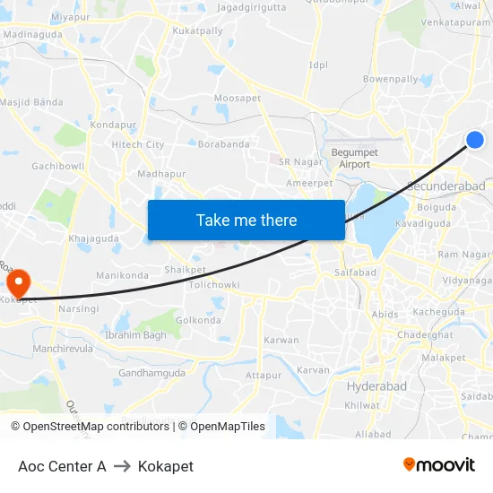 Aoc Center A to Kokapet map