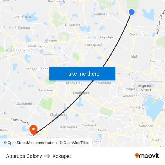 Apurupa Colony to Kokapet map