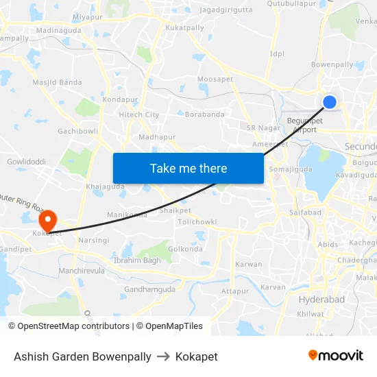 Ashish Garden Bowenpally to Kokapet map