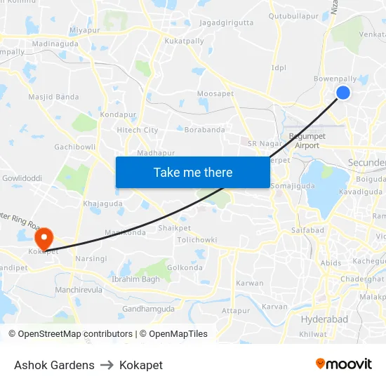 Ashok Gardens to Kokapet map