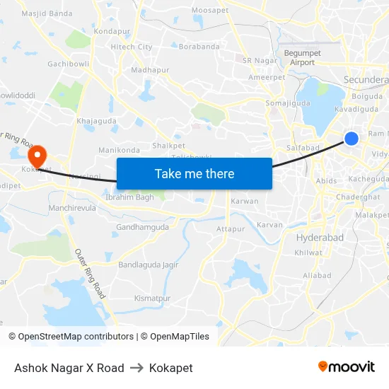 Ashok Nagar X Road to Kokapet map