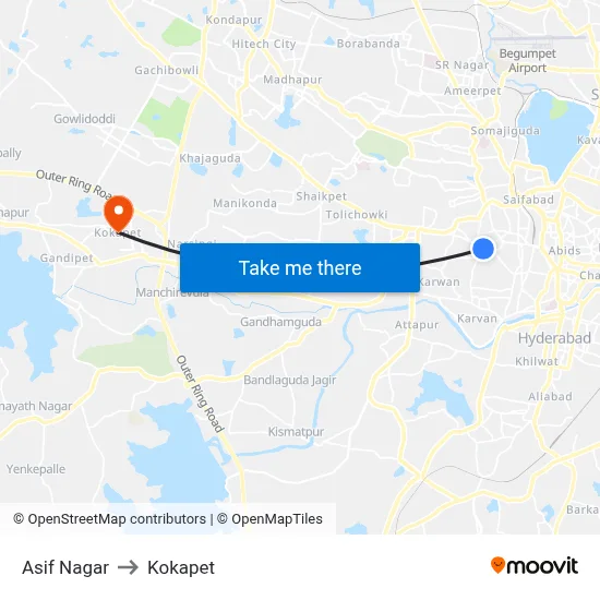 Asif Nagar to Kokapet map