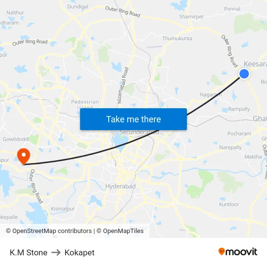 K.M Stone to Kokapet map
