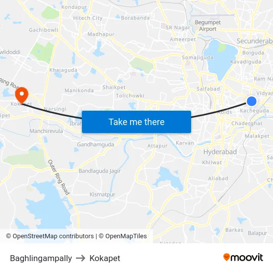 Baghlingampally to Kokapet map