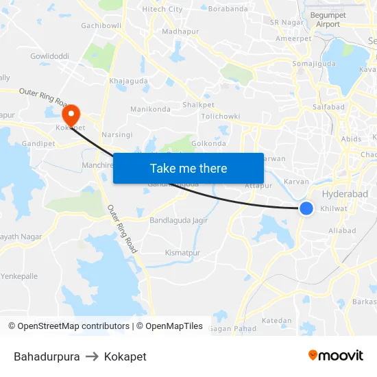 Bahadurpura to Kokapet map