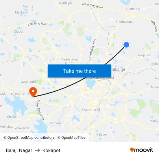 Balaji Nagar to Kokapet map
