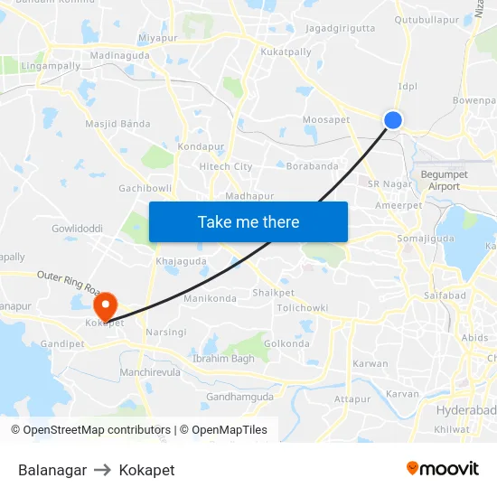 Balanagar to Kokapet map