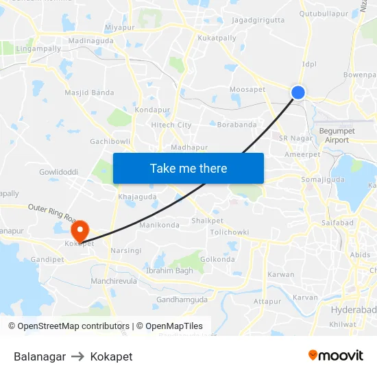 Balanagar to Kokapet map
