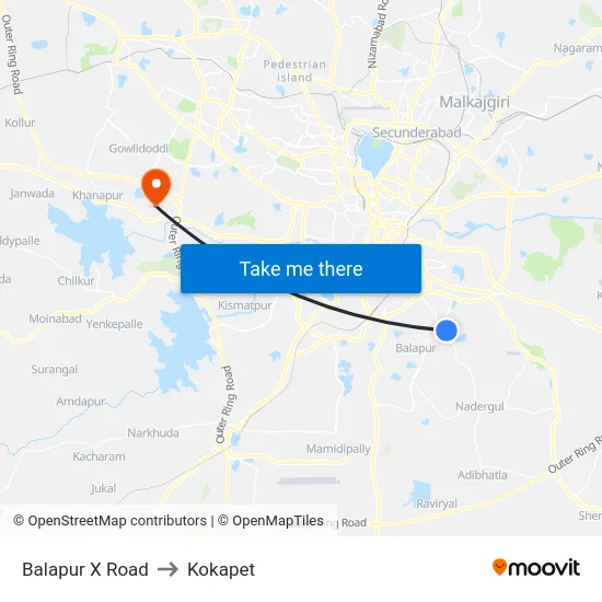 Balapur X Road to Kokapet map