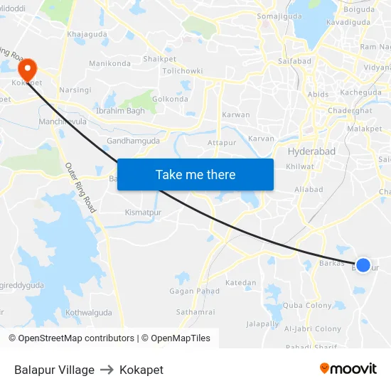 Balapur Village to Kokapet map